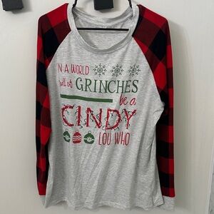 Festive Gray and Red Graphic Long Sleeve Shirt